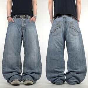 Vintage y2k distressed embroidered archive baggy wide leg rare jeans